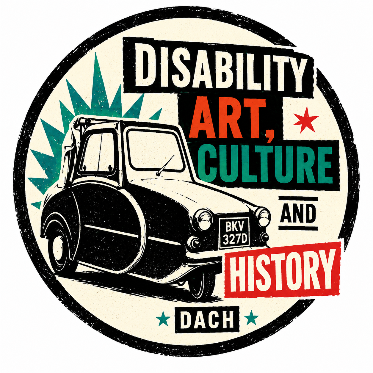 DACH logo showing a black invalid carriage illustration with bold text reading Disability Art, Culture